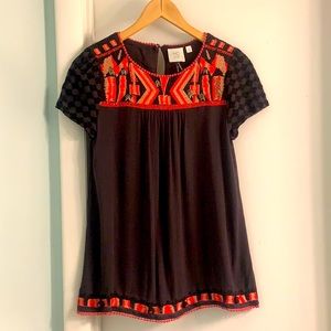 HD In Paris Art Deco Black Pink Beaded Embroidered Top Size 2